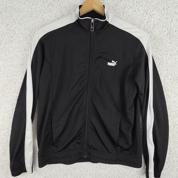 Puma Pants - Puma Black Full Zip Track Jacket Womens‎ XL White Stripe Retro Athletic Slim Fit